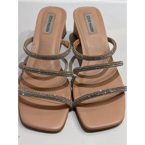 STEVE MADDEN Hanya Starie Rhinestone Block Heel Sandals Strappy Prom Formal 8 - Picture 3 of 6